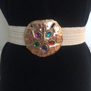 Copper & Colorful Gems Jewels Accents Sand Dollar Natural Color Elastic Belt
